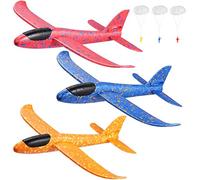 Toyvian 3 Pack Airplane Toys,14.57" Foam Glider Plane,Manual Throwing,Fun Challenging, Model Plane Foam,Outdoor Sport Game Toys,Flying Toy for Kids with 3 Paratroopers