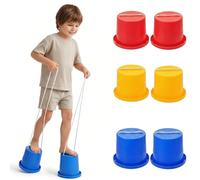 Toyvian 3 Pairs Bucket Walking Stilts for Kids，Large 4.9" Non-Slip Plastic Walking Cups - Sensory Toys for Gross Motor Skills & Garden Games - Balance Training for Children