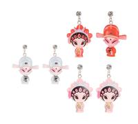 Toyvian 3 Pairs Chinese Style Beijing Opera Face Paint Earrings, Creative Unique Ear Pendants for Cosplay and Party, Mixed Cartoon Opera Ear Jewelry for Women and Men