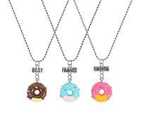 Toyvian 3 Pcs Children's Friendship Necklace Set Donut Shaped Pendant Good Friend Alloy Necklace with Engraving Words(Best Friend Forever)