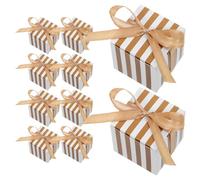 Toyvian 30pcs Small Square Wedding Candy Boxes with White Gold Stripes and Gold Ribbon, Paper Treat Boxes for Birthday Party, Bridal Shower, Shower Favor Packaging