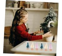 Toyvian 36Pcs Mini Christmas Tree with Wooden Base Decorative Tabletop Pine Trees Blue Green and Pink Artificial Sisal Silk Xmas Ornaments for Indoor Holiday Decor