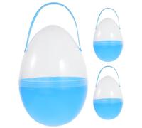 Toyvian 3pcs 25cm Large Plastic Easter Eggs with Handle, Blue Fillable Egg-shaped Candy Boxes for Easter Hunt, Party Favors, DIY Basket Decorations and Classroom Treats