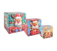 Toyvian 3pcs Christmas Goody Candy Boxes Cartoon Reindeer Patterns, Stackable Paper Holiday Candy Boxes for Party Favour Wrapping and Family Gathering, Reusable and Smooth Surface