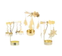 Toyvian 3pcs Christmas Tealight Candle Holder Gold Spinning Carousel Centerpiece for Winter Holiday Home Decor Wedding Party Table Decoration