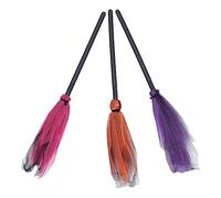 Toyvian 3PCS Halloween Witch Broomstick Decorative Flying Brooms with Mesh Design for Adults Cosplay Party Props Plastic Handles and Reusable