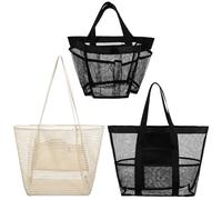 Toyvian 3pcs Mesh Beach Tote Bags with Pockets Large Nylon Handheld Bags for Women and Men Lightweight Mesh Vacation and Travel Essentials