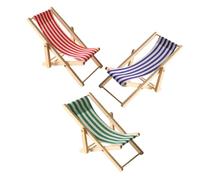 Toyvian 3pcs Miniature Wooden Beach Chairs for Dollhouse Realistic Mini Deck Furniture Red Blue Green Compact Dollhouse Ornaments for Seaside and Outdoor Scenes