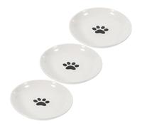 Toyvian 3pcs Small Shallow Ceramic Cat Bowls with Non Slip Silicone Base Convenient Food and Water Dish for Healthy Eating Easy Clean Household Pet Feeder Plates