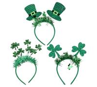 Toyvian 3pcs St Patrick’s Day Headbands Set with Green Tinsel Shamrocks, Glitter Clover Hair Accessories for Women, St Patty’s Day Party Decoration Hairbands
