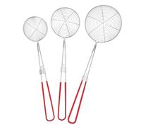 Toyvian 3pcs Stainless Steel Skimmer Ladle with Rubber-Coated Handles Spider Strainers for Frying Pasta Draining Hot Pot Cooking Easy Hang Storage and Cleaning