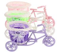Toyvian 3pcs Tricycle Rattan Flower Basket Small Storage Basket for Display | Iron Frame, Lightweight Waterproof Build, Stationery and Cosmetics Organiser, Bedroom or Kitchen Counter Use Random Color
