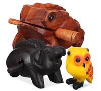 Toyvian 3pcs Wooden Music Animals Decor Sound Crafts Ornaments Frog Pig Owl for Home Office
