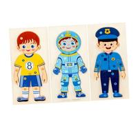 Toyvian 3pcs Wooden Occupation Cognition Puzzle Interactive Educational with Athlete Police Astronaut Figures Safe Smooth Edges Early Learning Hand-eye Coordination Development