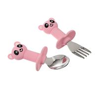 Toyvian 3sets Stainless Steel Training Fork and Spoon Set Non-Slip Handle Design Durable and Easy to Clean for Feeding Panda Style