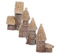 Toyvian 4 pcs Mini Resin Cottage Figurines Rustic Thatched House Ornaments Vintage Style Miniature Village Decor for Garden Fairy Desktop Decoration