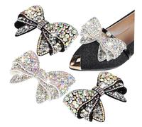Toyvian 4 Pcs Rhinestone Bow Shoe Clips for Pumps with White and Black Clips Embellished Decorative Charms for Heels Bridal Accessories for Women