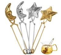 Toyvian 4 Pcs Stainless Steel Loose Tea Infuser Set Star and Moon Tea Strainers with Long Handle