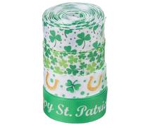 Toyvian 4 Rolls St Patrick's Day Ribbon for DIY Bow Making and Present Wrapping, Polyester Material with Wired Edge, 5 Yards Each, Easy to Store and Carry, Longterm Color and Durability
