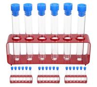 Toyvian 4 Sets Clear Plastic Test Tubes With Rack, Clear Lab Test Tubes With Lids & Stand Set, For Classroom Chemistry And Laboratory Use