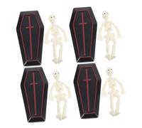 Toyvian 4 Sets Creative Tabletop Decor Halloween Decoration Mini Coffin Skeleton Models Plastic Realistic Unique Fun Stage Props for Halloween Party