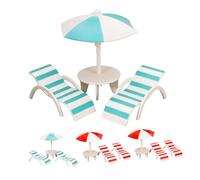 Toyvian 4 Sets Miniature Dollhouse Folding Beach Chair and Umbrella Set Authentic Mini Beach Furniture Kit for DIY Crafts Party Decoration and Imaginative Play Blue and Red Mini