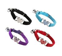 Toyvian 4pcs Adjustable Heart Rhinestone Cat Collar with Bell Stylish Pet Neck Ring for Kittens and Adult Cats for All Occasions Comfortable and Easy to Use Random Color