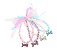 Toyvian 4pcs Adjustable Pet Necklace Collar with Acrylic Imitation Pearls and Bone Pendant Small Dog and Cat Jewelry for Daily Wear Secure Fit for Various Neck