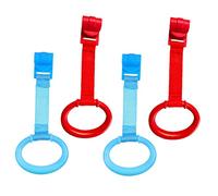 Toyvian 4pcs Baby Crib Pull Rings and Hanging Rings for Nursery Cot for Newborns Plastic Support Handles for Bed and Playpen Blue and Red Set