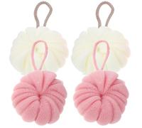Toyvian 4pcs Bath Shower Loofah Balls for Adults, Foaming Bath Sponge Skin Scrubber, Soft Mesh Body Exfoliating Sponge in White and Pink for Daily Bathroom Use