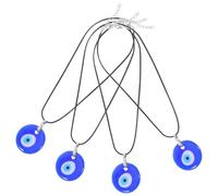 Toyvian 4pcs Blue Glass Evil Eye Pendant Necklace with Secure Clasp Versatile Round Flat Charm for Women Men Protective Lucky Jewelry for Casual and Formal Wear