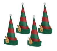 Toyvian 4pcs Christmas Elf Hat Ears, Stripe Style for Adults | Non Woven Fabric, Red and Green Striped Look, Reusable Lightweight Fit for Holiday Parades and Home