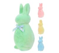 Toyvian 4pcs Easter Bunny Figurines 15cm Flocked Rabbit Sculptures in Pastel Blue Green Yellow Pink for Easter Spring Tabletop Decor and Office Mantel Accents