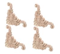 Toyvian 4pcs European Style Wood Appliques Decorative Corner Carving Decals for Cabinet Doors Unpainted French-Inspired Floral Onlays Intricate Carved Wood Ornaments for Home Wall Decor