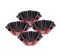 Toyvian 4Pcs Flower Shaped Egg Tart Molds Carbon Steel Baking Molds Red Black Reusable Non-Stick Easy Clean Multifunctional for Jelly Pudding Cookie Muffin Cupcakes