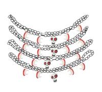 Toyvian 4pcs Ghost Necklace: Spooky 3D Skull Teeth Pendant with Adjustable Chain - Halloween Party Jewelry & Costume Accessory for Cosplay