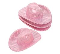Toyvian 4pcs Glitter Pink Mini Cowgirl Hats Miniature Western Cowboy Caps for Dolls Cake Toppers Party Decorations Lightweight Versatile Accessories for Cosplay and Craft Use