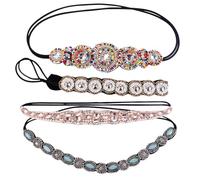 Toyvian 4Pcs Handmade Rhinestone Hair Bands Set, Crystal Beaded Headbands with White, Light Pink, Green, and Circles, Delicate Hair Accessories for Women’s Party and Daily Wear