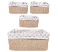 Toyvian 4pcs Handwoven Rustic Bamboo and Cloth Nursery Storage Basket with Liner, Lightweight and Ventilated Rounded Wicker Organizer for Play Area, for Blankets and Books