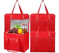 Toyvian 4pcs Jumbo Insulated Bag Thermal Tote with Zippered Closure Reinforced Handles Easy to Carry Large Capacity Non-woven Fabric Insulated Material for Grocery Shopping and Picnics