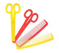 Toyvian 4Pcs Jumbo Plastic Clown Comb and Scissors Set Giant Carnival Party Performance Props for Halloween Cosplay and Stage Clown Accessories Red and Yellow Plastic Comb Scissors
