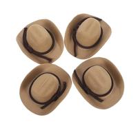 Toyvian 4pcs Mini Western Cowboy Hats for Dolls Delicate Tiny Cowgirl Accessories for Crafts Party Decorations Dollhouse Cake Toppers