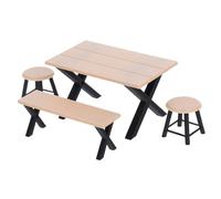 Toyvian 4pcs Miniature Dollhouse Furniture Set Realistic Mini Long Table Bench and Round Stools for Fairy Garden Micro Landscape Crafting Outdoor Picnic Scene Building Versatile Micro