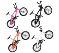 Toyvian 4pcs Miniature Mountain Bike Model Realistic Alloy Finger Bike Racing Simulation Bicycle Collectibles for Enthusiasts and Decor Black White Pink Orange