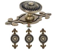 Toyvian 4pcs Ornate Zinc Alloy Cabinet Knobs with Backplate, Single Hole | European Vintage Carved Floral Detail, Matte Metallic Finish, Enhanced Grip, Easy Installation for Drawers