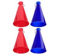 Toyvian 4pcs Plastic Small Football Horn Noise Makers for Sports, Cheering Supplies Megaphone Set in Red and Blue for Outdoor Football Matches and Party Favors