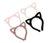 Toyvian 4PCS Plush Hollow Cat Ear Headbands for Women, Soft Furry Hair Hoops in Brown White Black Light Pink, Skincare Spa Face Wash Accessories for Cosplay Party