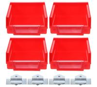 Toyvian 4pcs Red ABS Pegboard Hardware Storage Bin Slanted Opening | Stackable Wall Mount Design, Space Saving for Garage Workbench, for Labels and Vertical Use