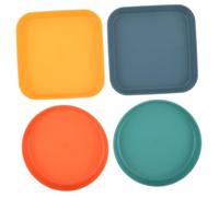 Toyvian 4pcs Shallow Cat Plates for Wet Food Flat Pet Feeding Bowls for Small Dogs and Kittens Easy-to-clean Plastic Dishes in Yellow Blue Green and Orange