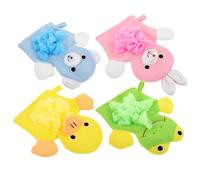 Toyvian 4pcs Shower Gloves Bathing Mitts Set with Cartoon Duck, Rabbit, Frog, and Bear, Soft Wash Gloves for Bath Time Bathing and Shower Use Random Color